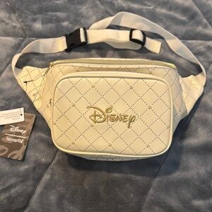 Disney Loungefly Quilted Cream Waist Bag with Gold Logo